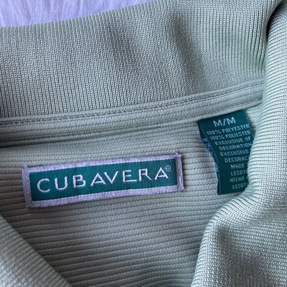 Cubavera Polo Shirt Sz M Mens Green Solid Color Ribbed Polyester Golf Casual - Picture 3 of 6